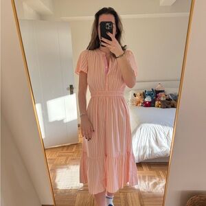 LOFT Peach Striped Midi Dress
